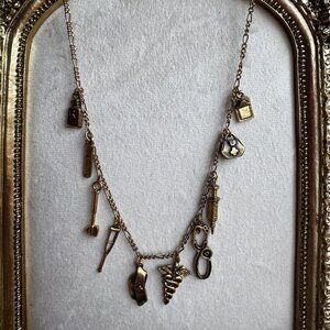 Vintage Gold Tone Nurse Doctor Charm Necklace